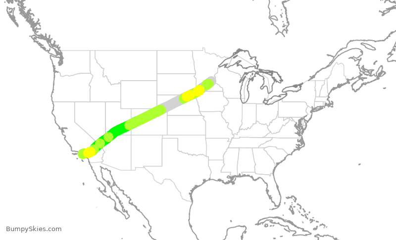 Turbulence forecast map for DAL1651, MSP to LAX