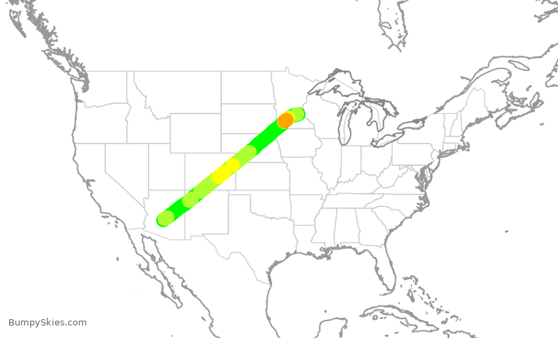 Turbulence forecast map for DAL1654, PHX to MSP