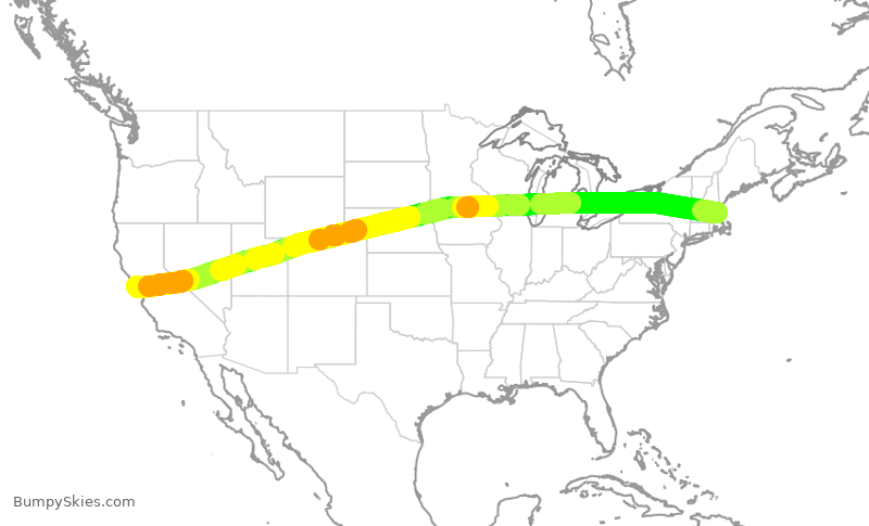 Turbulence forecast map for DAL1655, BOS to SFO
