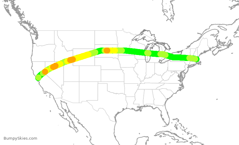 Turbulence forecast map for DAL1655, SFO to BOS