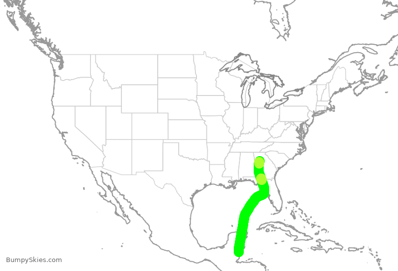 Turbulence forecast map for DAL1656, ATL to ZBZ