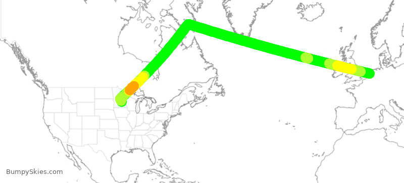 Turbulence forecast map for DAL165, HAM to MSP