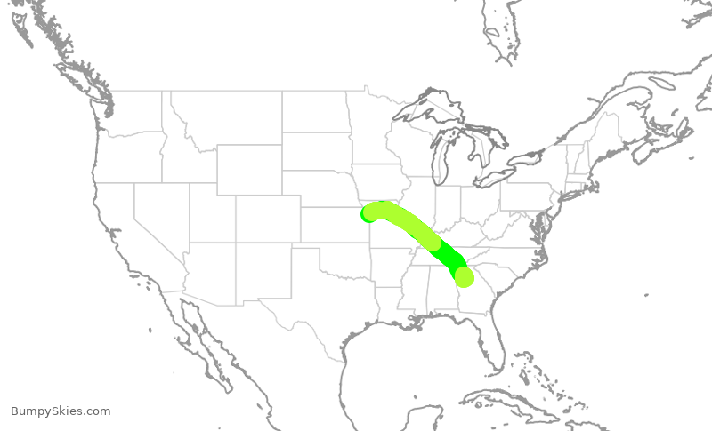 Turbulence forecast map for DAL1660, ATL to MCI