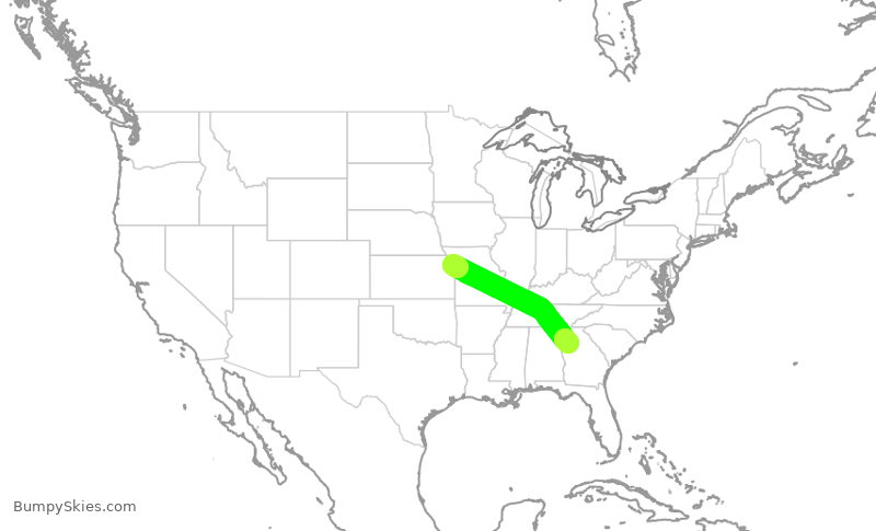 Turbulence forecast map for DAL1660, MCI to ATL