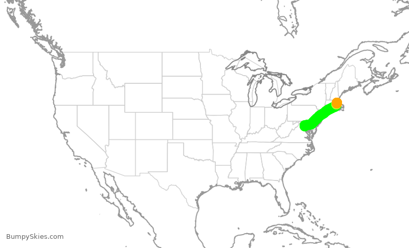 Turbulence forecast map for DAL1661, DCA to BOS