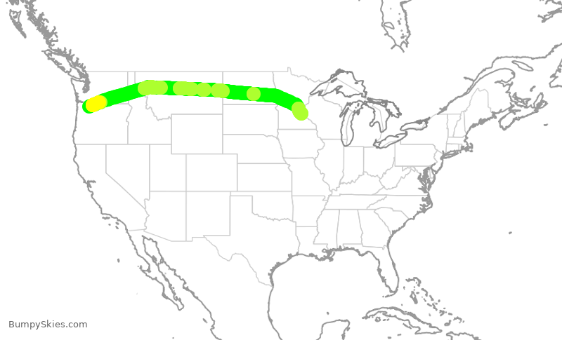 Turbulence forecast map for DAL1661, PDX to MSP
