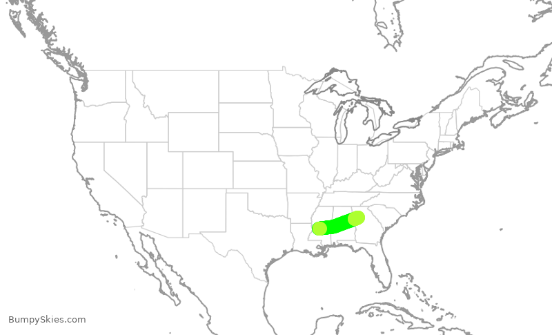 Turbulence forecast map for DAL1666, JAN to ATL