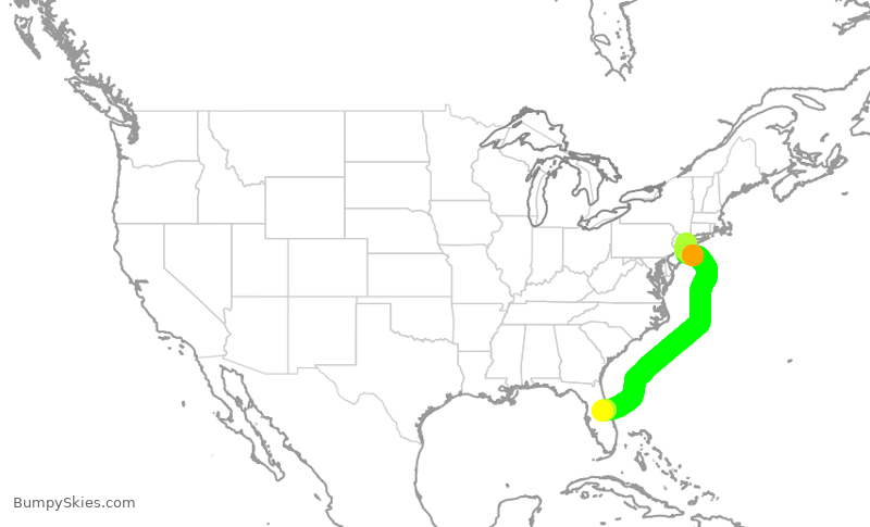 Turbulence forecast map for DAL1668, MCO to JFK