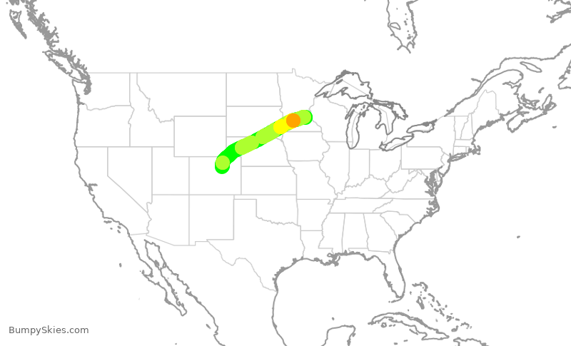 Turbulence forecast map for DAL1675, DEN to MSP