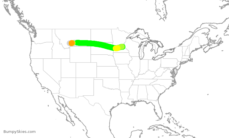 Turbulence forecast map for DAL1678, BZN to MSP