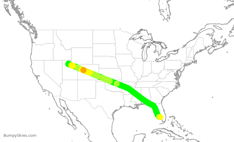 Turbulence forecast map for DAL1680, SLC to RSW