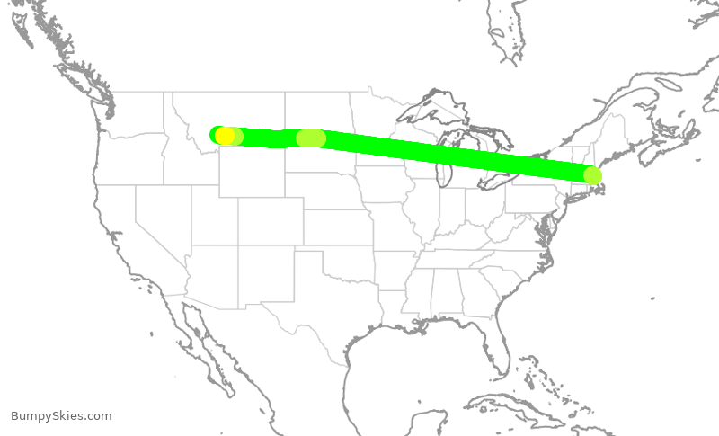 Turbulence forecast map for DAL1683, BOS to BZN