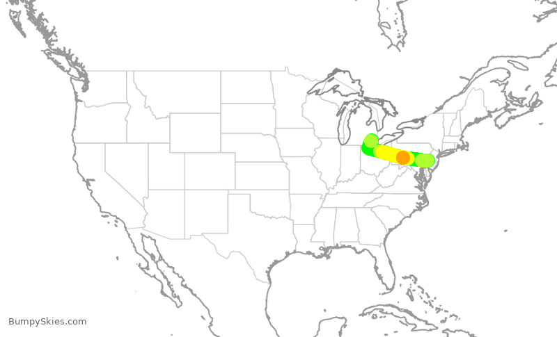 Turbulence forecast map for DAL1686, DTW to PHL