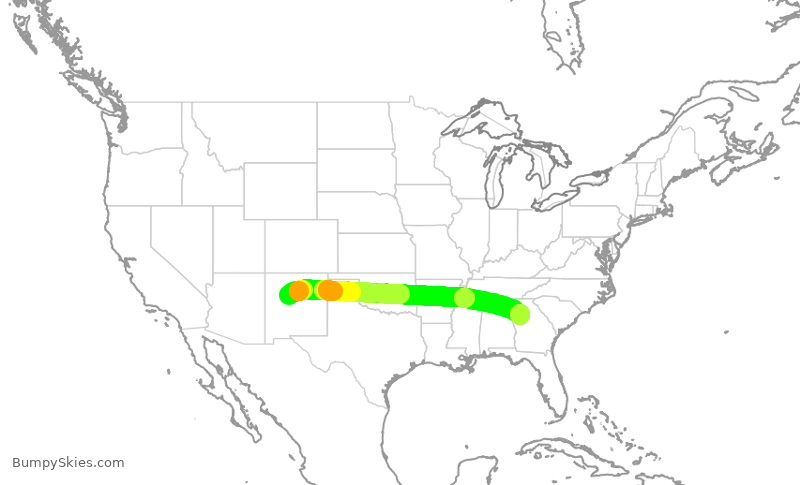 Turbulence forecast map for DAL1688, ABQ to ATL