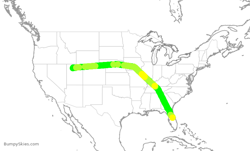 Turbulence forecast map for DAL1691, SLC to MCO