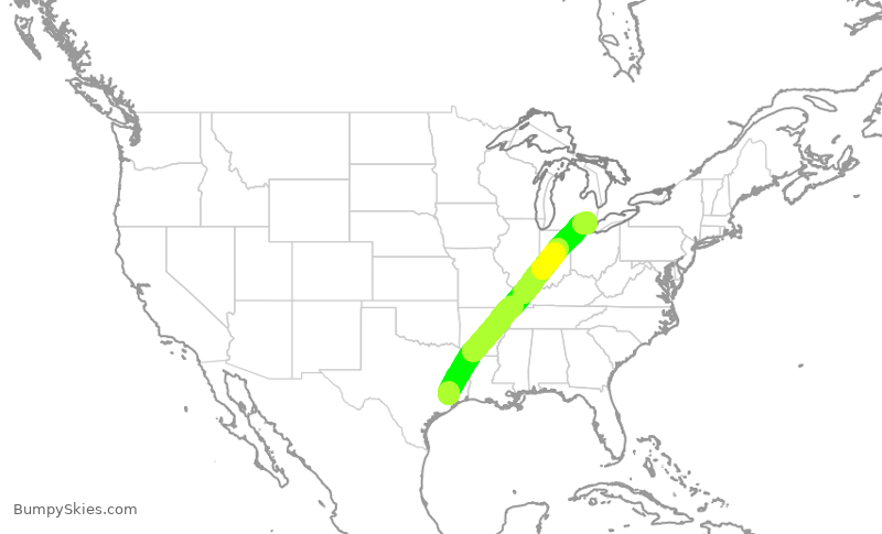 Turbulence forecast map for DAL1692, IAH to DTW