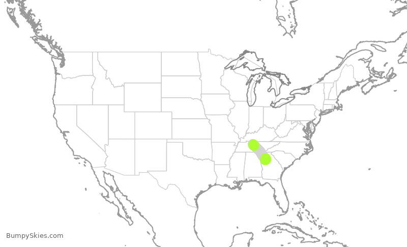 Turbulence forecast map for DAL1693, ATL to BNA