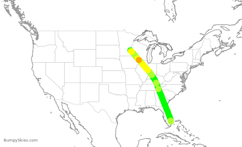 Turbulence forecast map for DAL1697, MSP to MIA