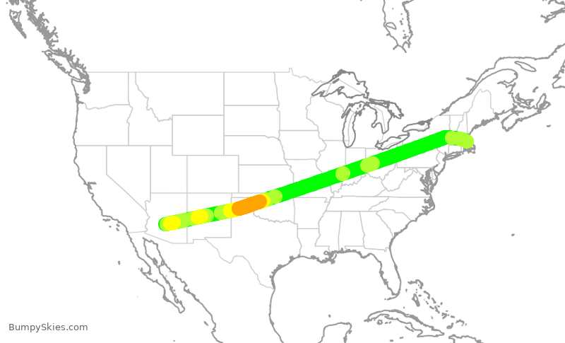Turbulence forecast map for DAL1697, PHX to BOS