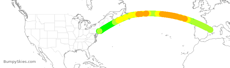 Turbulence forecast map for DAL169, BCN to JFK