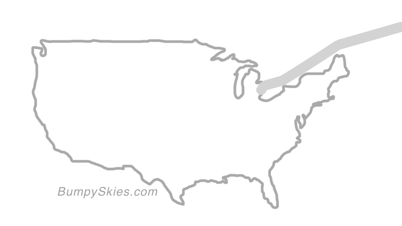 Map of continental US with illustrated flight path and turbulence forecast (described in text below)