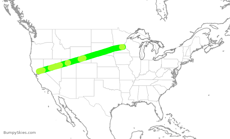 Turbulence forecast map for DAL1701, SMF to MSP