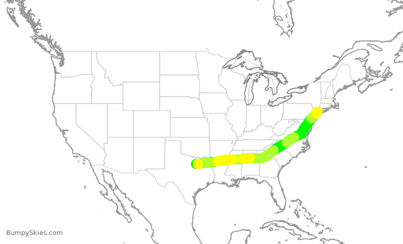 Turbulence forecast map for DAL1703, DFW to LGA