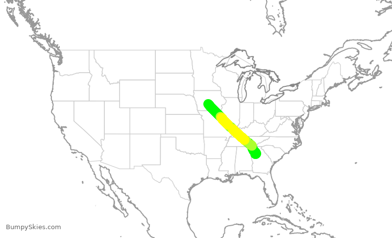 Turbulence forecast map for DAL1704, ATL to DSM