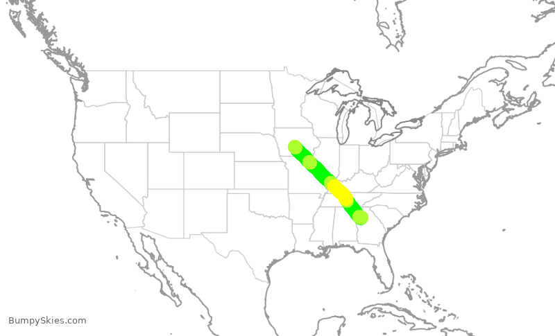Turbulence forecast map for DAL1704, DSM to ATL