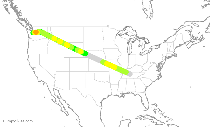 Turbulence forecast map for DAL1705, BNA to SEA