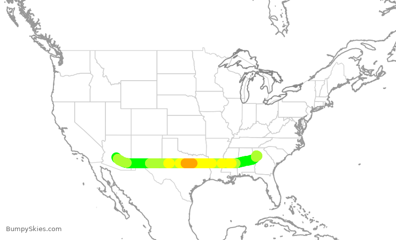 Turbulence forecast map for DAL1705, PHX to ATL