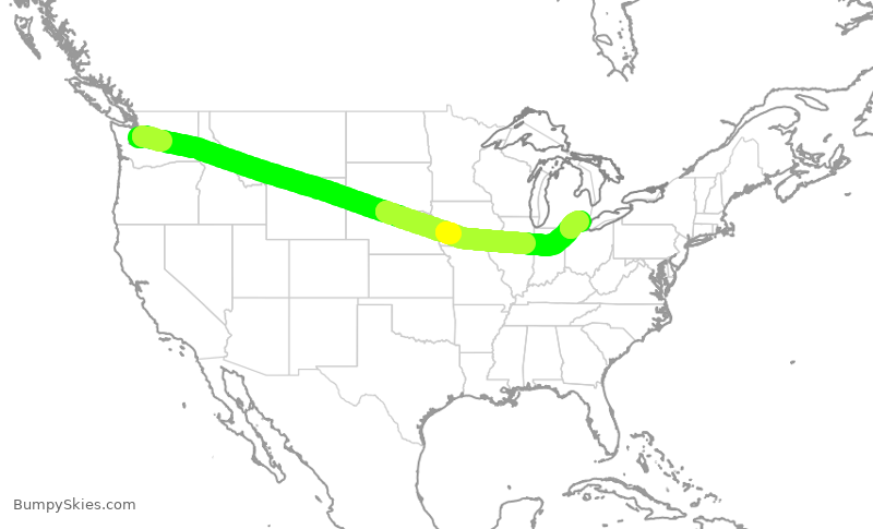 Turbulence forecast map for DAL1706, SEA to DTW