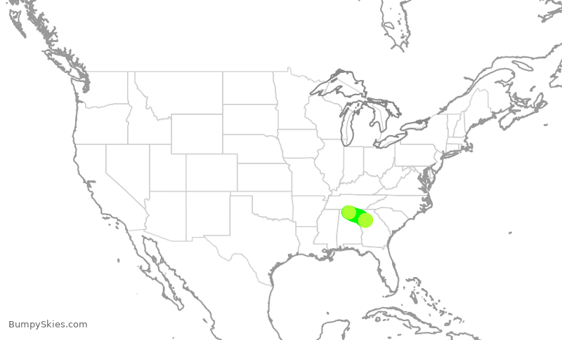 Turbulence forecast map for DAL1708, HSV to ATL
