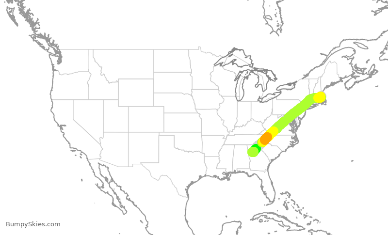 Turbulence forecast map for DAL1710, BOS to ATL