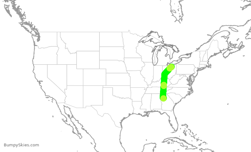 Turbulence forecast map for DAL1717, ATL to CLE
