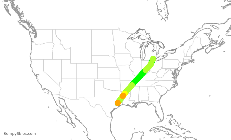 Turbulence forecast map for DAL1718, DTW to IAH