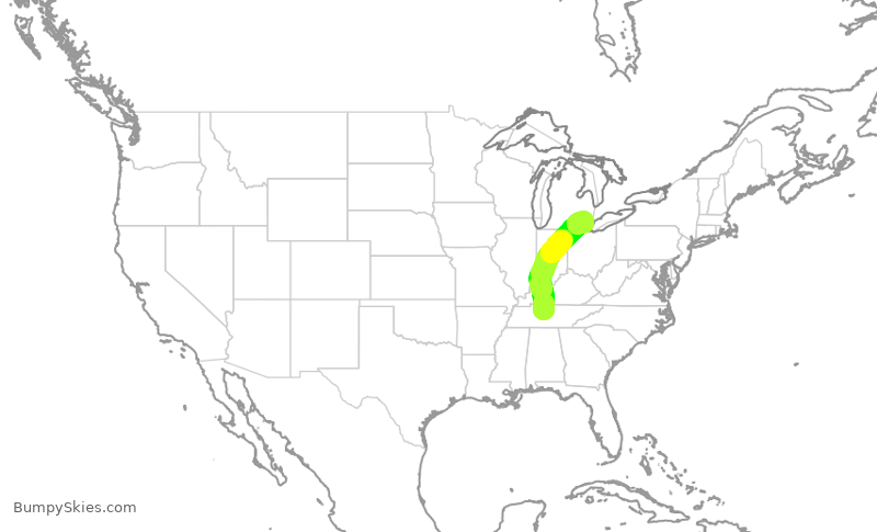 Turbulence forecast map for DAL1724, BNA to DTW