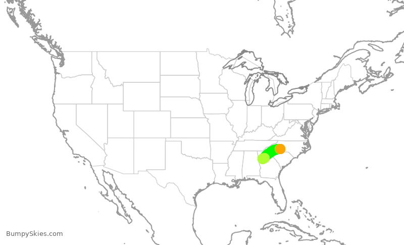 Turbulence forecast map for DAL1724, CLT to ATL