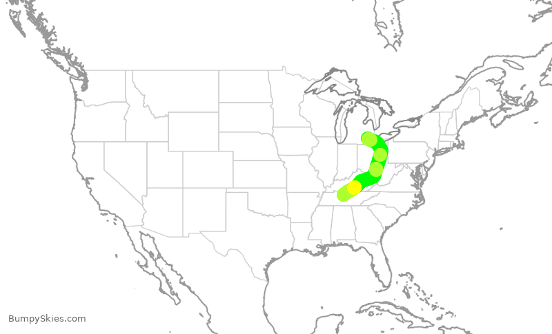 Turbulence forecast map for DAL1724, DTW to BNA