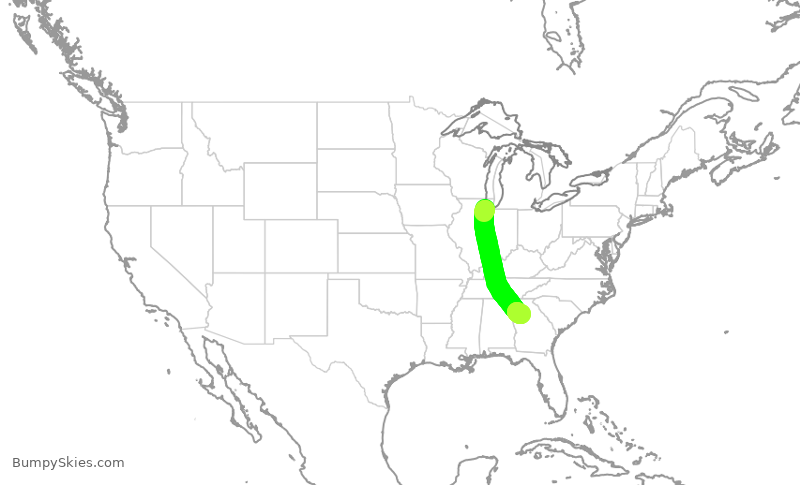 Turbulence forecast map for DAL1728, MDW to ATL