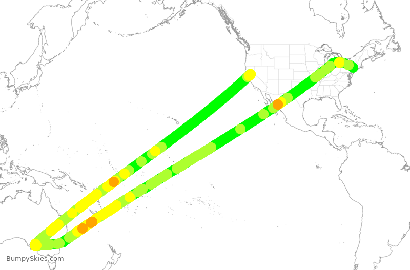 Turbulence forecast map for DAL1732, JFK to SFO