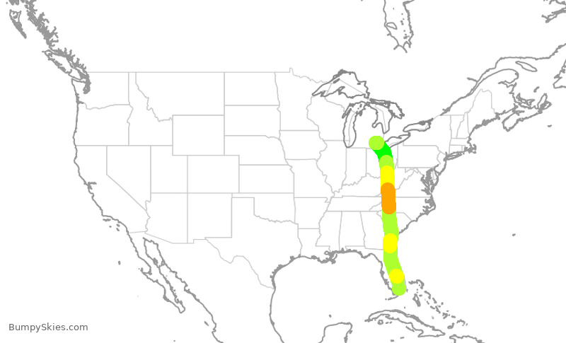 Turbulence forecast map for DAL1733, MIA to DTW