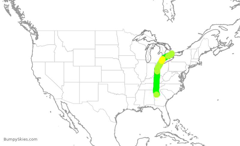 Turbulence forecast map for DAL1734, ATL to YYZ