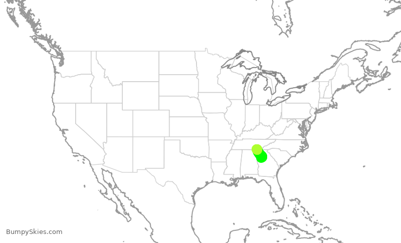 Turbulence forecast map for DAL1737, ATL to CHA