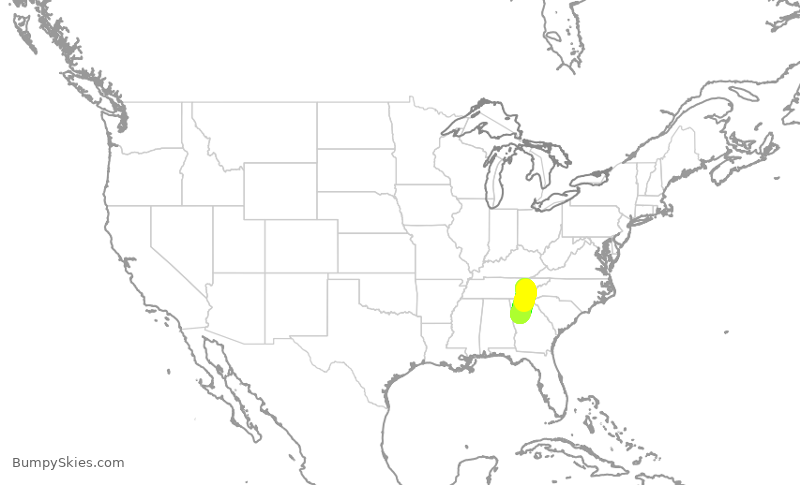 Turbulence forecast map for DAL1743, TYS to ATL