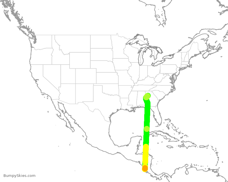 Turbulence forecast map for DAL1744, RLB to ATL