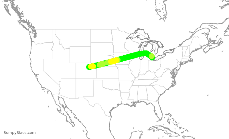 Turbulence forecast map for DAL1745, DEN to DTW