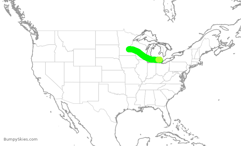 Turbulence forecast map for DAL1746, DTW to MSP