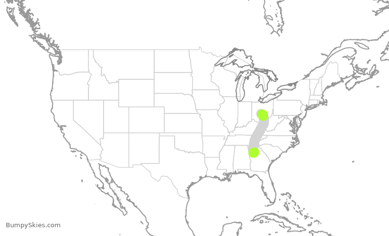 Turbulence forecast map for DAL1750, ATL to CMH
