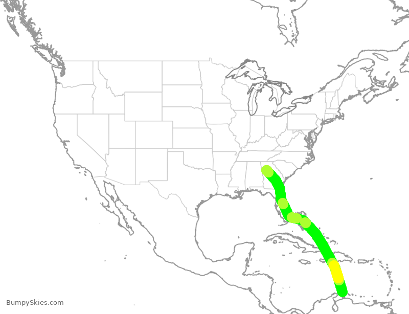 Turbulence forecast map for DAL1752, NCA to ATL